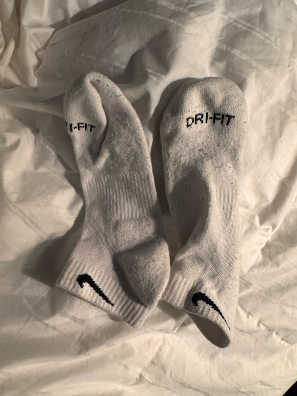 Nike White Men's Athletic No-Show Dri-FIT Socks with Black Swoosh